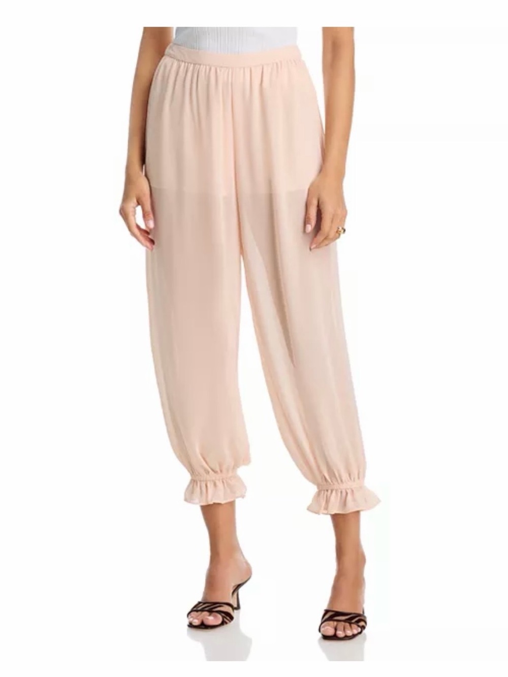 Wayf Blush Ruffle-Hem Cropped Chiffon Pants